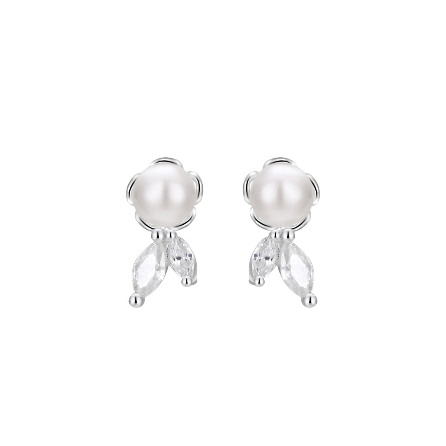 S999 Sterling Silver Pure Silver Stud Earrings Female Water Drop Ear-caring Shell Pearls